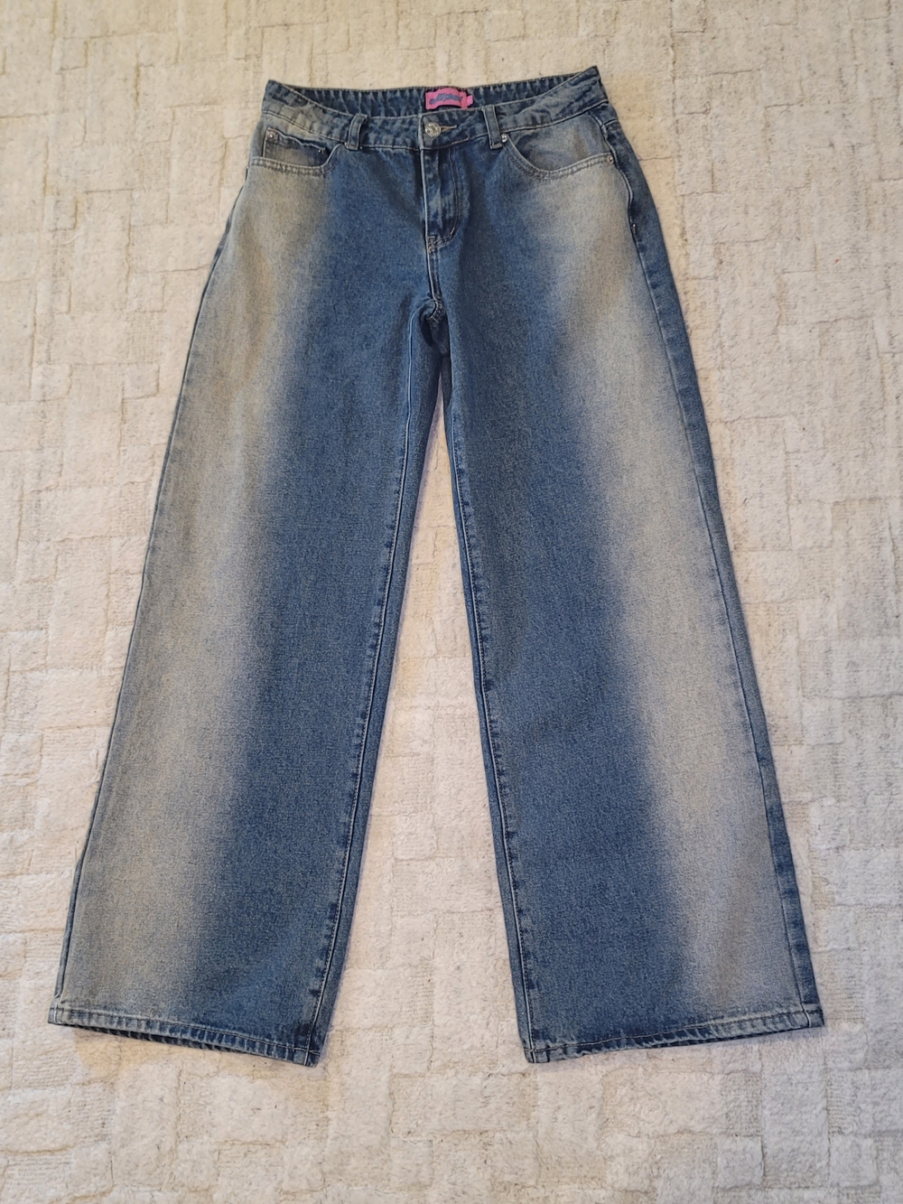 EDIKTED Wide Leg Baggy Denim Jeans Faded Blue Women's Size S